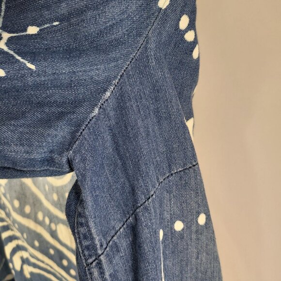 Kardashian Kollection Womens XL Denim Jacket With White Boho Print & Zipper Clos - Picture 10 of 16